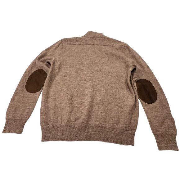 J Crew Men's Wool 1/4 Zip Sweater, Leather Elbow Patches, Camel Brown, L - Picture 7 of 8